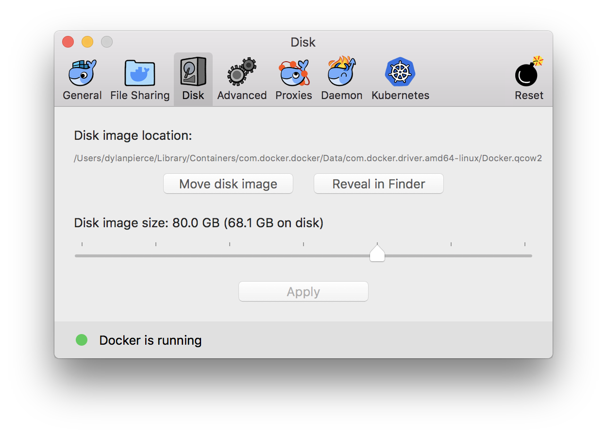 Docker Image Size Settings