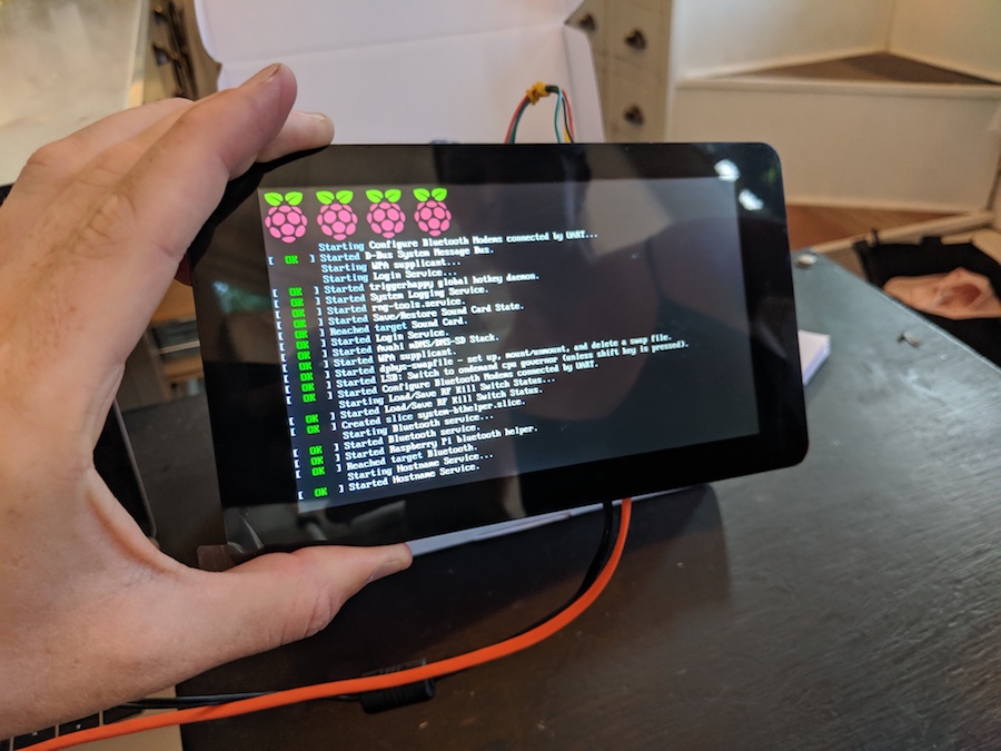 Booting up the Raspberry Pi with it's fancy new touchscreen