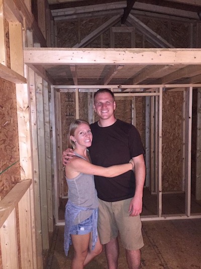 Amy and I inside the shell of the Tiny House